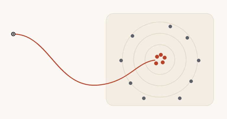 Illustration: a thread leading to a cluster of highlighted customers at the center of a target
