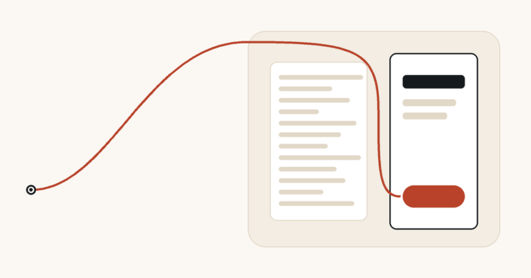 Illustration: a thread bypassing a cluttered page and landing on the single button of a focused landing page